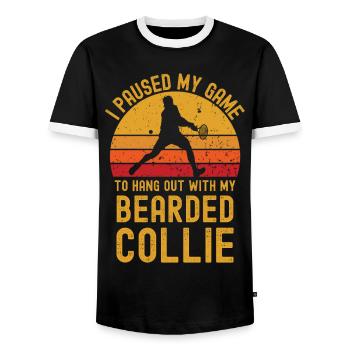 Tennis et Bearded Collie - T-shirt contrasté Homme - noir/blanc - Devant - AI Model Female 172 light (172cm) & AI Model Male 178 light (178cm)