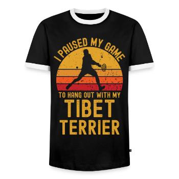 Tennis und Tibet-Terrier - Männer Kontrast-T-Shirt - Schwarz/Weiß - Vorne - AI Model Female 172 light (172cm) & AI Model Male 178 light (178cm)
