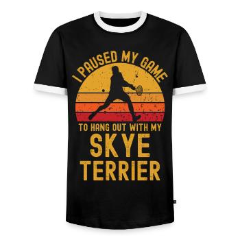 Tennis et Skye Terriers - T-shirt contrasté Homme - noir/blanc - Devant - AI Model Female 172 light (172cm) & AI Model Male 178 light (178cm)