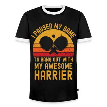 Table tennis and Harrier - Men's Ringer Shirt - black/white - Front - AI Model Female 172 light (172cm) & AI Model Male 178 light (178cm)