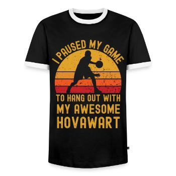 Basketball and Hovawart - Men's Ringer Shirt - black/white - Front - AI Model Female 172 light (172cm) & AI Model Male 178 light (178cm)