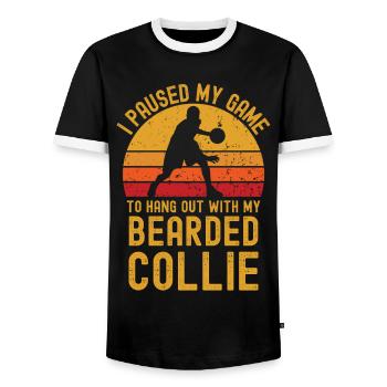 Basketball et Bearded-Collie - T-shirt contrasté Homme - noir/blanc - Devant - AI Model Female 172 light (172cm) & AI Model Male 178 light (178cm)
