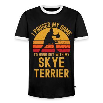 Basket-ball et Skye Terrier - T-shirt contrasté Homme - noir/blanc - Devant - AI Model Female 172 light (172cm) & AI Model Male 178 light (178cm)
