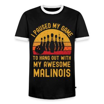 Bowling and Malinois - Men's Ringer Shirt - black/white - Front - AI Model Female 172 light (172cm) & AI Model Male 178 light (178cm)