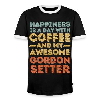 Gordon-Setter Café pour chiens - T-shirt contrasté Homme - noir/blanc - Devant - AI Model Female 172 light (172cm) & AI Model Male 178 light (178cm)