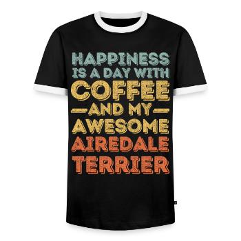 Airedale-Terrier Kaffee Hund Cafe - Männer Kontrast-T-Shirt - Schwarz/Weiß - Vorne - AI Model Female 172 light (172cm) & AI Model Male 178 light (178cm)