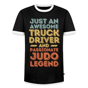 Truck driver Judo retro - Men's Ringer Shirt - black/white - Front - AI Model Female 172 light (172cm) & AI Model Male 178 light (178cm)