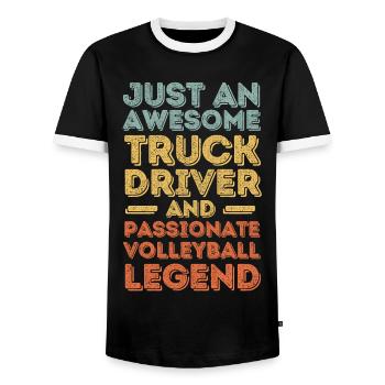 Truck driver volleyball retro - Men's Ringer Shirt - black/white - Front - AI Model Female 172 light (172cm) & AI Model Male 178 light (178cm)