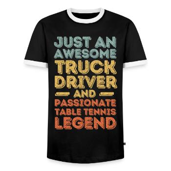 Truck driver table tennis retro - Men's Ringer Shirt - black/white - Front - AI Model Female 172 light (172cm) & AI Model Male 178 light (178cm)