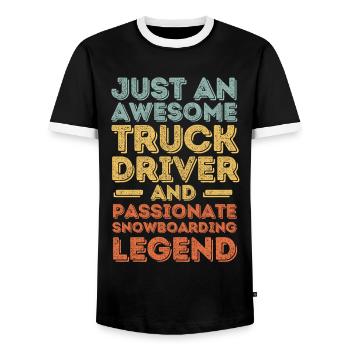 Truck driver snowboarding retro - Men's Ringer Shirt - black/white - Front - AI Model Female 172 light (172cm) & AI Model Male 178 light (178cm)
