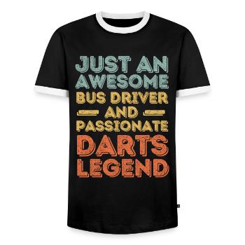 Bus driver Darts retro - Men's Ringer Shirt - black/white - Front - AI Model Female 172 light (172cm) & AI Model Male 178 light (178cm)