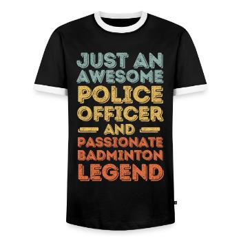 Policeman Badminton retro - Men's Ringer Shirt - black/white - Front - AI Model Female 172 light (172cm) & AI Model Male 178 light (178cm)
