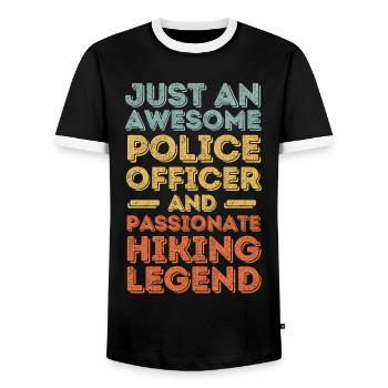 Policeman hiking retro - Men's Ringer Shirt - black/white - Front - AI Model Female 172 light (172cm) & AI Model Male 178 light (178cm)