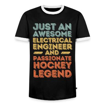 Ingénieur électricien Hockey rétro - T-shirt contrasté Homme - noir/blanc - Devant - AI Model Female 172 light (172cm) & AI Model Male 178 light (178cm)