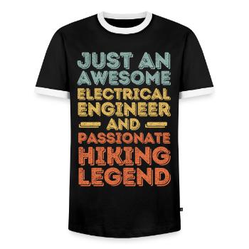Electrical Engineer Hiking retro - Men's Ringer Shirt - black/white - Front - AI Model Female 172 light (172cm) & AI Model Male 178 light (178cm)