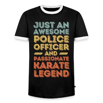 Policier Karaté rétro - T-shirt contrasté Homme - noir/blanc - Devant - AI Model Female 172 light (172cm) & AI Model Male 178 light (178cm)