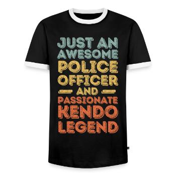 Policeman Kendo retro - Men's Ringer Shirt - black/white - Front - AI Model Female 172 light (172cm) & AI Model Male 178 light (178cm)