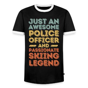 Policeman skiing retro - Men's Ringer Shirt - black/white - Front - AI Model Female 172 light (172cm) & AI Model Male 178 light (178cm)