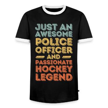 Policeman Hockey retro - Men's Ringer Shirt - black/white - Front - AI Model Female 172 light (172cm) & AI Model Male 178 light (178cm)
