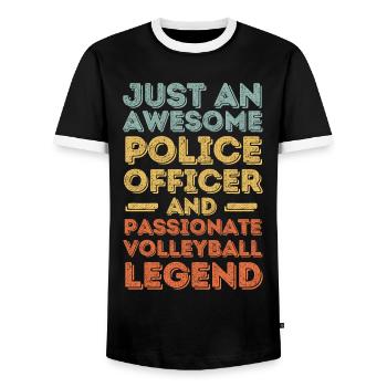 Policeman Volleyball retro - Men's Ringer Shirt - black/white - Front - AI Model Female 172 light (172cm) & AI Model Male 178 light (178cm)