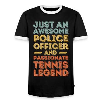 Policeman Tennis retro - Men's Ringer Shirt - black/white - Front - AI Model Female 172 light (172cm) & AI Model Male 178 light (178cm)