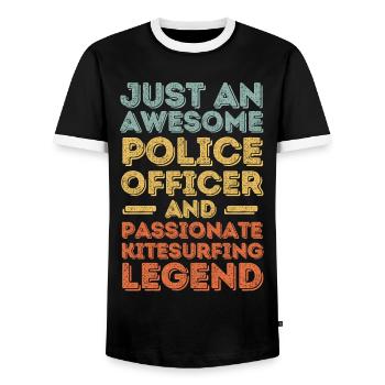 Policeman Kitesurfing retro - Men's Ringer Shirt - black/white - Front - AI Model Female 172 light (172cm) & AI Model Male 178 light (178cm)