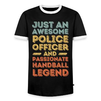 Policeman Handball retro - Men's Ringer Shirt - black/white - Front - AI Model Female 172 light (172cm) & AI Model Male 178 light (178cm)