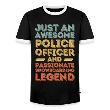 Policeman Snowboarding retro - Men's Ringer Shirt - black/white - Front - AI Model Female 172 light (172cm) & AI Model Male 178 light (178cm)
