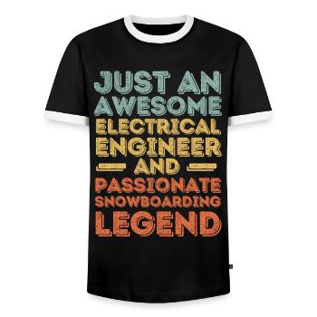 Ingénieur électricien snowboard rétro - T-shirt contrasté Homme - noir/blanc - Devant - AI Model Female 172 light (172cm) & AI Model Male 178 light (178cm)