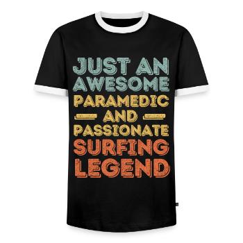 Paramedic Surfing retro - Men's Ringer Shirt - black/white - Front - AI Model Female 172 light (172cm) & AI Model Male 178 light (178cm)