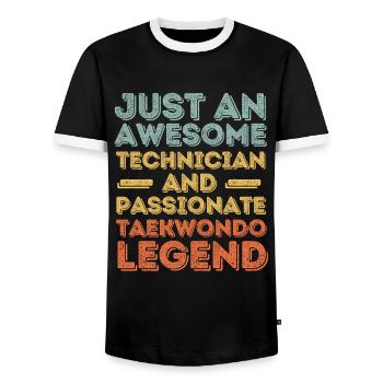 Technicien Taekwondo rétro - T-shirt contrasté Homme - noir/blanc - Devant - AI Model Female 172 light (172cm) & AI Model Male 178 light (178cm)