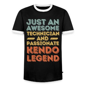 Technician Kendo retro - Men's Ringer Shirt - black/white - Front - AI Model Female 172 light (172cm) & AI Model Male 178 light (178cm)