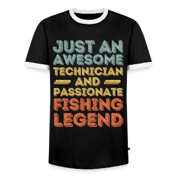 Technicien pêche rétro - T-shirt contrasté Homme - noir/blanc - Devant - AI Model Female 172 light (172cm) & AI Model Male 178 light (178cm)