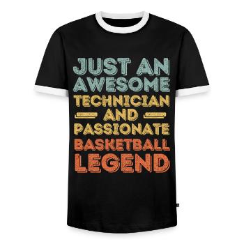 Technicien Basketball rétro - T-shirt contrasté Homme - noir/blanc - Devant - AI Model Female 172 light (172cm) & AI Model Male 178 light (178cm)