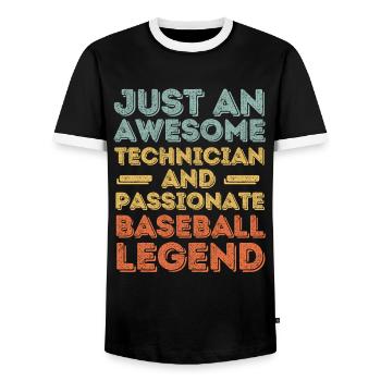 Techniker Baseball retro - Männer Kontrast-T-Shirt - Schwarz/Weiß - Vorne - AI Model Female 172 light (172cm) & AI Model Male 178 light (178cm)