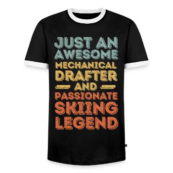 Technical draughtsman ski retro - Men's Ringer Shirt - black/white - Front - AI Model Female 172 light (172cm) & AI Model Male 178 light (178cm)