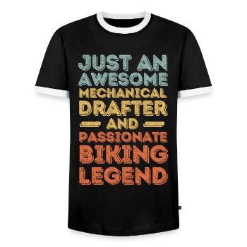 Technical draughtsman cycling retro - Men's Ringer Shirt - black/white - Front - AI Model Female 172 light (172cm) & AI Model Male 178 light (178cm)