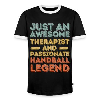 Therapist Handball retro - Men's Ringer Shirt - black/white - Front - AI Model Female 172 light (172cm) & AI Model Male 178 light (178cm)