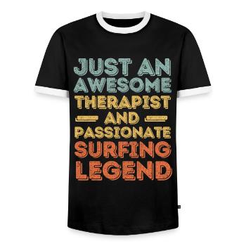 Thérapeute Surf rétro - T-shirt contrasté Homme - noir/blanc - Devant - AI Model Female 172 light (172cm) & AI Model Male 178 light (178cm)