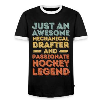 Technical draughtsman Hockey retro - Men's Ringer Shirt - black/white - Front - AI Model Female 172 light (172cm) & AI Model Male 178 light (178cm)