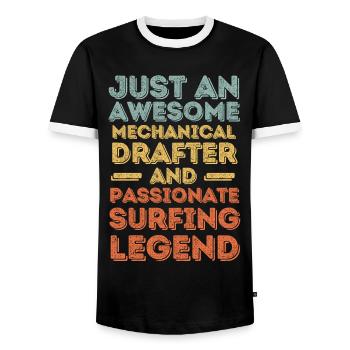 Technical draughtsman surfing retro - Men's Ringer Shirt - black/white - Front - AI Model Female 172 light (172cm) & AI Model Male 178 light (178cm)