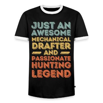 Technical draughtsman hunting retro - Men's Ringer Shirt - black/white - Front - AI Model Female 172 light (172cm) & AI Model Male 178 light (178cm)