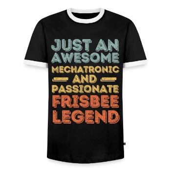 Mechatronics Engineer Frisbee retro - Men's Ringer Shirt - black/white - Front - AI Model Female 172 light (172cm) & AI Model Male 178 light (178cm)