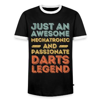 Mechatronics Darts retro - Men's Ringer Shirt - black/white - Front - AI Model Female 172 light (172cm) & AI Model Male 178 light (178cm)