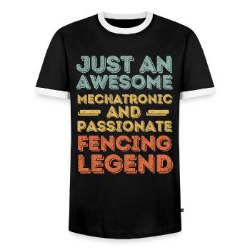 Mechatronics Fencing retro - Men's Ringer Shirt - black/white - Front - AI Model Female 172 light (172cm) & AI Model Male 178 light (178cm)