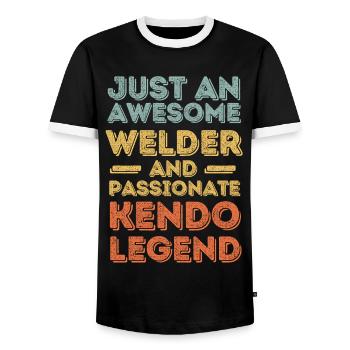 Welder Kendo retro - Men's Ringer Shirt - black/white - Front - AI Model Female 172 light (172cm) & AI Model Male 178 light (178cm)