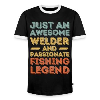 Welder fishing retro - Men's Ringer Shirt - black/white - Front - AI Model Female 172 light (172cm) & AI Model Male 178 light (178cm)