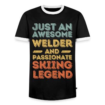 Welder Ski retro - Men's Ringer Shirt - black/white - Front - AI Model Female 172 light (172cm) & AI Model Male 178 light (178cm)
