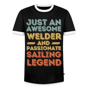 Welder sails retro - Men's Ringer Shirt - black/white - Front - AI Model Female 172 light (172cm) & AI Model Male 178 light (178cm)