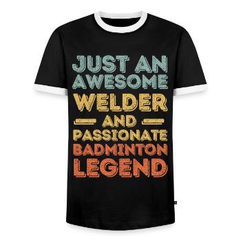 Welder Badminton retro - Men's Ringer Shirt - black/white - Front - AI Model Female 172 light (172cm) & AI Model Male 178 light (178cm)